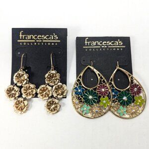 Francesca's Two Pairs Flower Gold-Tone Drop Dangle Earrings